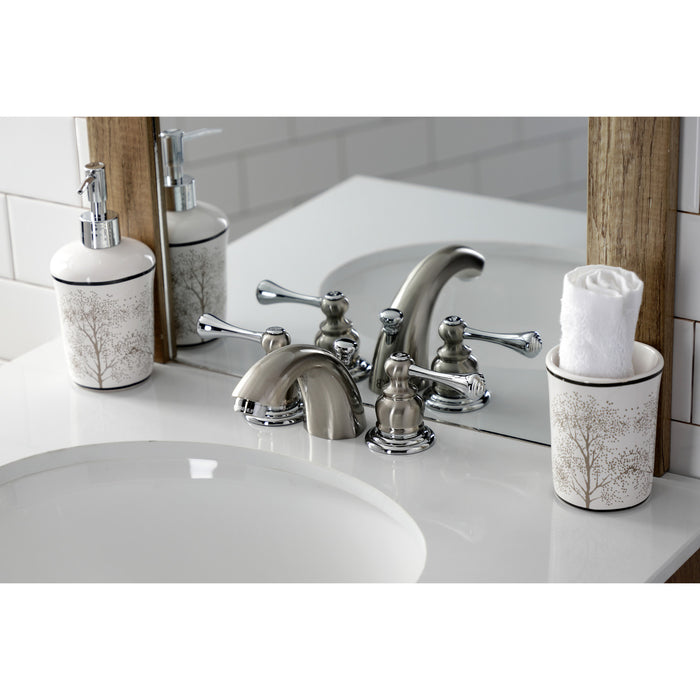 Vintage KB3947BL Two-Handle 3-Hole Deck Mount Mini-Widespread Bathroom Faucet with Pop-Up Drain, Brushed Nickel/Polished Chrome