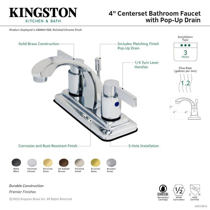 NuvoFusion KB4646NDL Double-Handle 3-Hole Deck Mount 4-Inch Centerset Bathroom Faucet with Pop-Up Drain, Polished Nickel