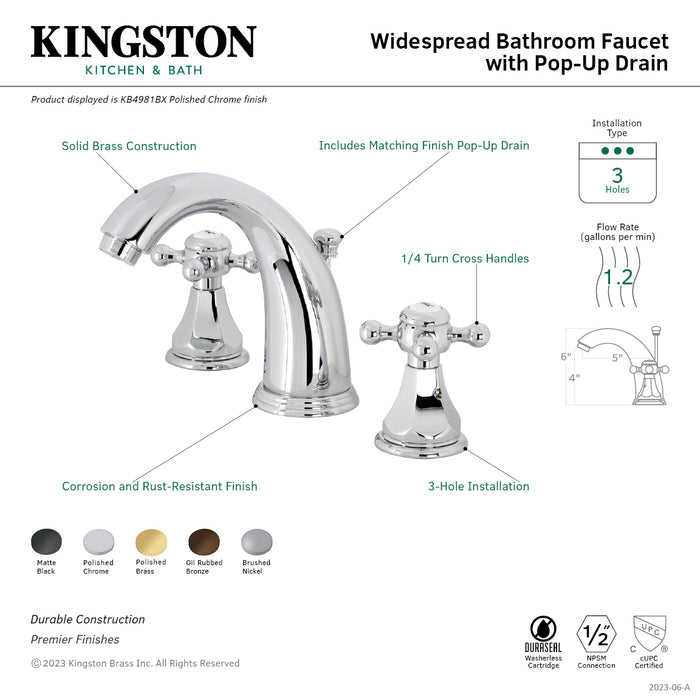 Metropolitan KB4980BX Two-Handle 3-Hole Deck Mount Widespread Bathroom Faucet with Retail Pop-Up Drain, Matte Black