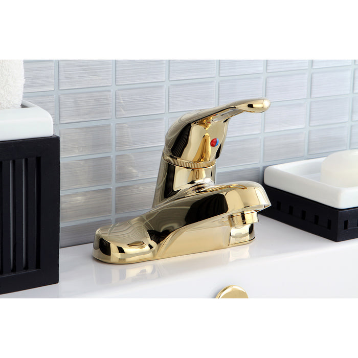 Wyndham KB512B Single-Handle 3-Hole Deck Mount 4-Inch Centerset Bathroom Faucet with Brass Pop-Up, Polished Brass