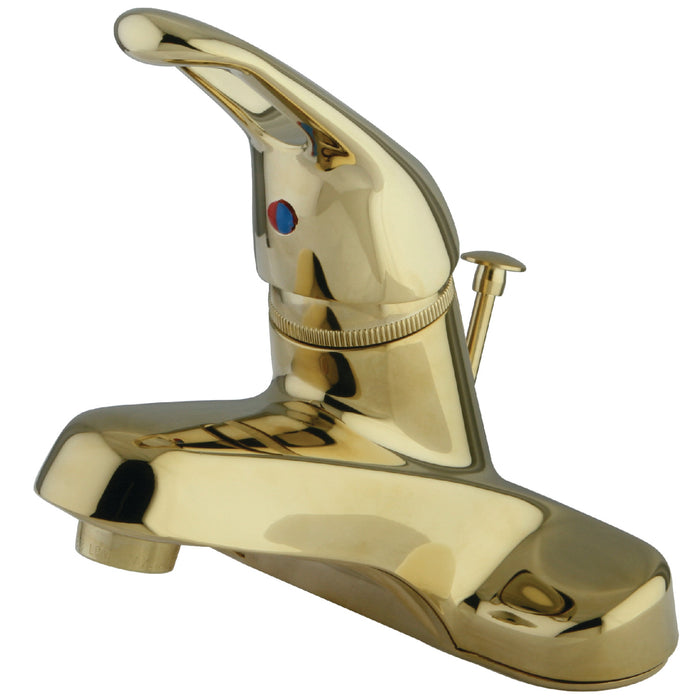 Wyndham KB512B Single-Handle 3-Hole Deck Mount 4-Inch Centerset Bathroom Faucet with Brass Pop-Up, Polished Brass