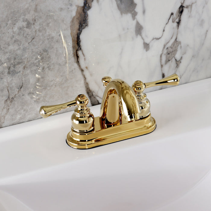 Vintage KB5612BL Two-Handle 3-Hole Deck Mount 4" Centerset Bathroom Faucet with Plastic Pop-Up, Polished Brass