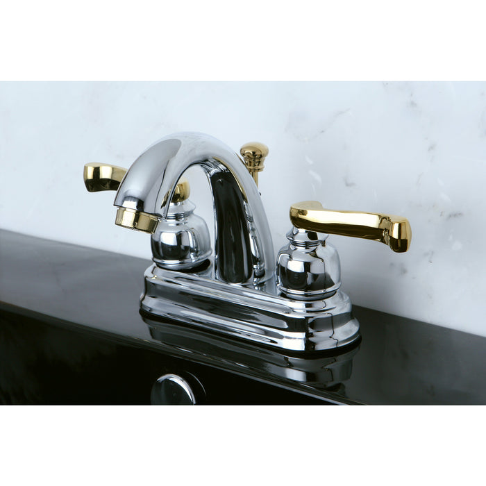 KB5614FL Double-Handle 3-Hole Deck Mount 4-Inch Centerset Bathroom Faucet with Pop-Up Drain, Polished Chrome/Polished Brass