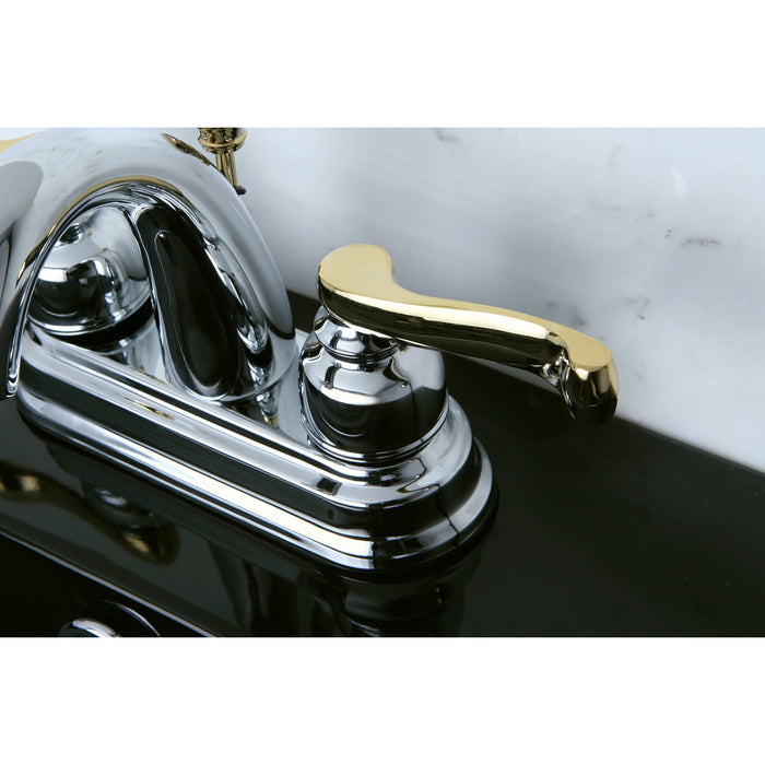 KB5614FL Double-Handle 3-Hole Deck Mount 4-Inch Centerset Bathroom Faucet with Pop-Up Drain, Polished Chrome/Polished Brass