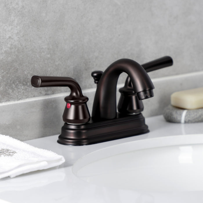 Restoration KB5615RXL Two-Handle 3-Hole Deck Mount 4" Centerset Bathroom Faucet with Plastic Pop-Up, Oil Rubbed Bronze