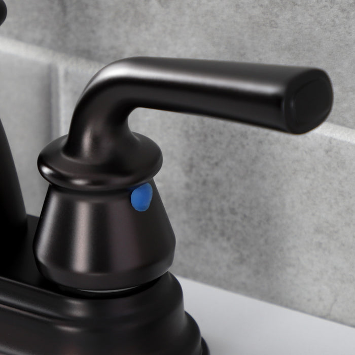 Restoration KB5615RXL Two-Handle 3-Hole Deck Mount 4" Centerset Bathroom Faucet with Plastic Pop-Up, Oil Rubbed Bronze