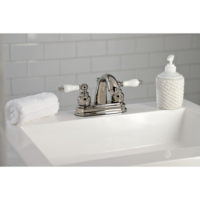 Restoration KB5616PL Double-Handle 3-Hole Deck Mount 4-Inch Centerset Bathroom Faucet with Pop-Up Drain, Polished Nickel