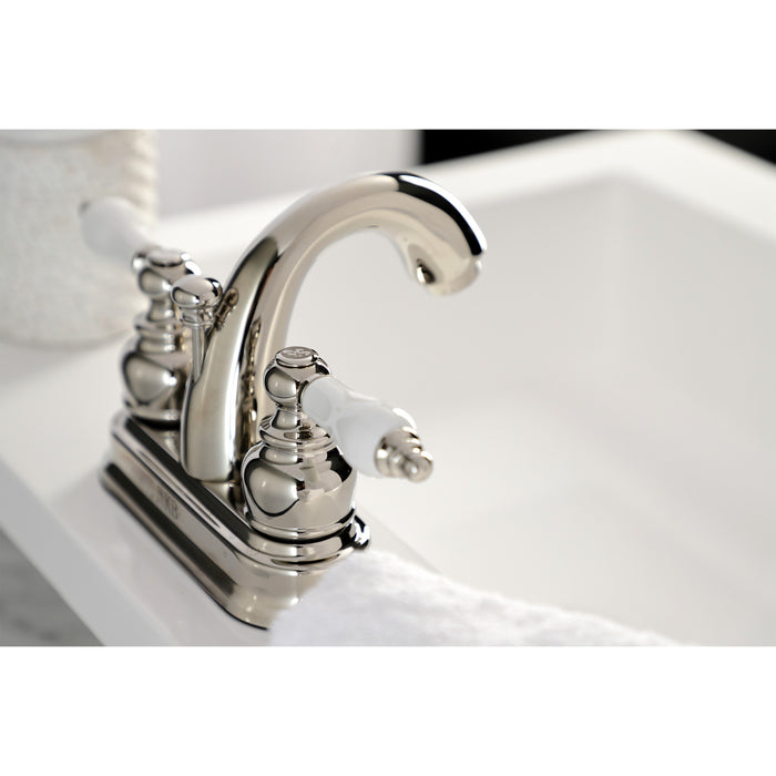 Restoration KB5616PL Double-Handle 3-Hole Deck Mount 4-Inch Centerset Bathroom Faucet with Pop-Up Drain, Polished Nickel