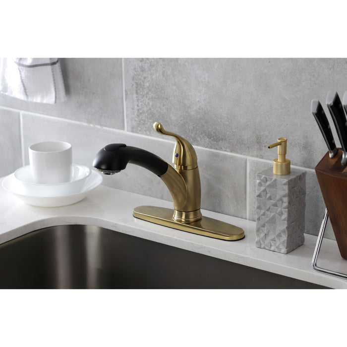 Yosemite KB5707YL Single-Handle 1-or-3 Hole Deck Mount Pull-Out Sprayer Kitchen Faucet, Brushed Brass