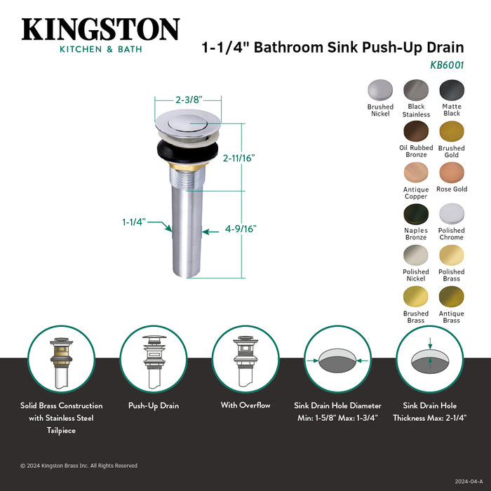 Complement KB6005 Brass Push Pop-Up Bathroom Sink Drain with Overflow, Oil Rubbed Bronze