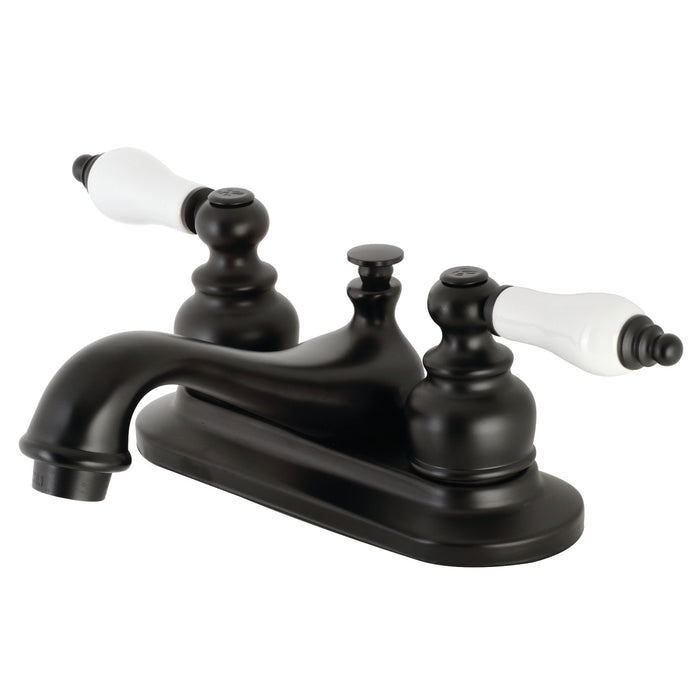 Restoration KB600PL Double-Handle 3-Hole Deck Mount 4-Inch Centerset Bathroom Faucet with Pop-Up Drain, Matte Black