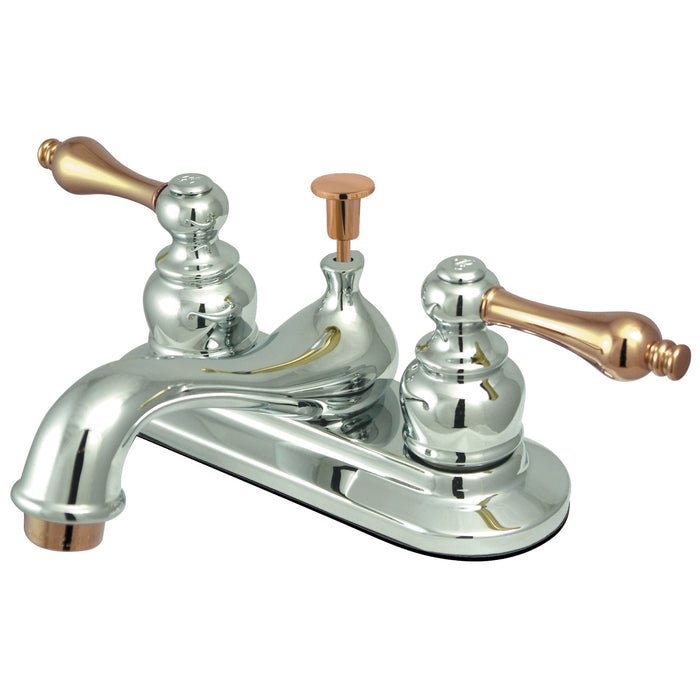 Restoration KB604AL Double-Handle 3-Hole Deck Mount 4-Inch Centerset Bathroom Faucet with Pop-Up Drain, Polished Chrome/Polished Brass