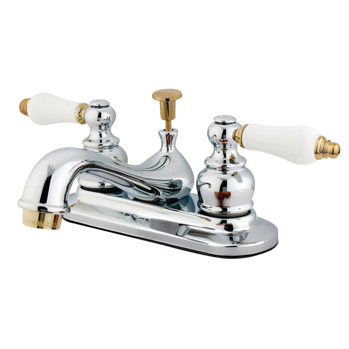 Restoration KB604B Double-Handle 3-Hole Deck Mount 4-Inch Centerset Bathroom Faucet with Pop-Up Drain, Polished Chrome/Polished Brass