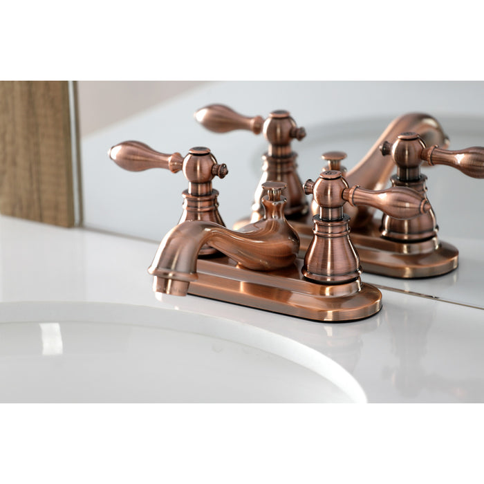 American Classic KB606ACL Double-Handle 3-Hole Deck Mount 4-Inch Centerset Bathroom Faucet with Pop-Up Drain, Antique Copper