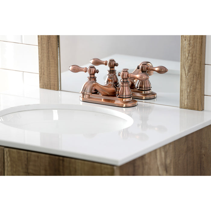 American Classic KB606ACL Double-Handle 3-Hole Deck Mount 4-Inch Centerset Bathroom Faucet with Pop-Up Drain, Antique Copper