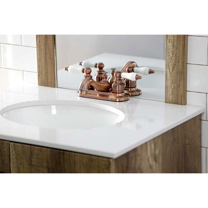 Restoration KB606PL Double-Handle 3-Hole Deck Mount 4-Inch Centerset Bathroom Faucet with Pop-Up Drain, Antique Copper