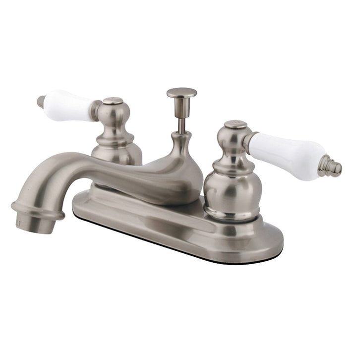 Restoration KB608PL Double-Handle 3-Hole Deck Mount 4-Inch Centerset Bathroom Faucet with Pop-Up Drain, Brushed Nickel