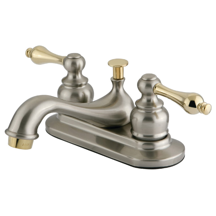 Restoration KB609AL Double-Handle 3-Hole Deck Mount 4-Inch Centerset Bathroom Faucet with Pop-Up Drain, Brushed Nickel/Polished Brass