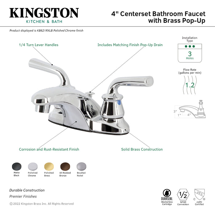 Restoration KB628RXLB Double-Handle 3-Hole Deck Mount 4-Inch Centerset Bathroom Faucet with Brass Pop-Up, Brushed Nickel