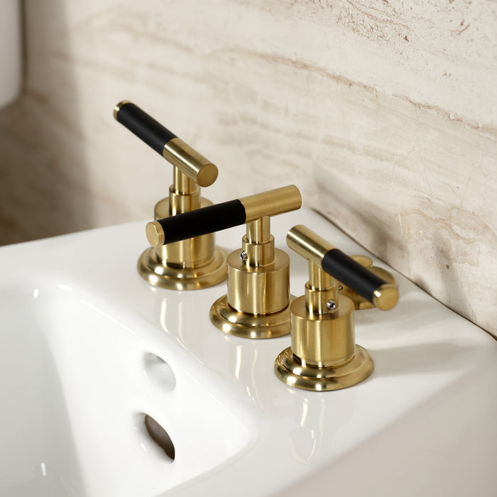 Kaiser KB6327CKL Three-Handle Deck Mount Vertical Spray Bidet Faucet with Brass Pop-Up, Brushed Brass