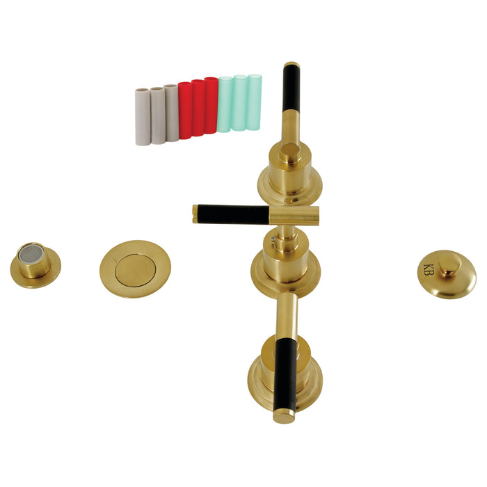 Kaiser KB6327CKL Three-Handle Deck Mount Vertical Spray Bidet Faucet with Brass Pop-Up, Brushed Brass