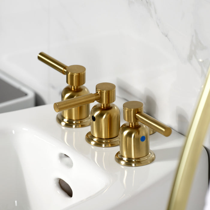 Concord KB6327DL Three-Handle Deck Mount Vertical Spray Bidet Faucet with Brass Pop-Up, Brushed Brass