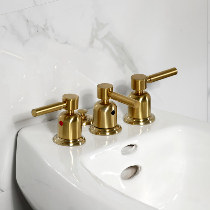 Concord KB6327DL Three-Handle Deck Mount Vertical Spray Bidet Faucet with Brass Pop-Up, Brushed Brass