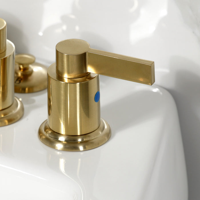 NuvoFusion KB6327NDL Three-Handle Deck Mount Vertical Spray Bidet Faucet with Brass Pop-Up, Brushed Brass