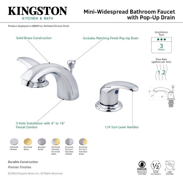 Legacy KB6952LL Two-Handle 3-Hole Deck Mount Mini-Widespread Bathroom Faucet with Pop-Up Drain, Polished Brass