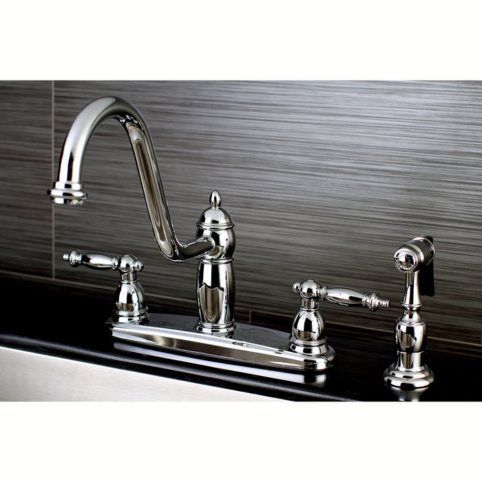 Templeton KB7111TLBS Two-Handle 4-Hole 8" Centerset Kitchen Faucet with Brass Side Sprayer, Polished Chrome