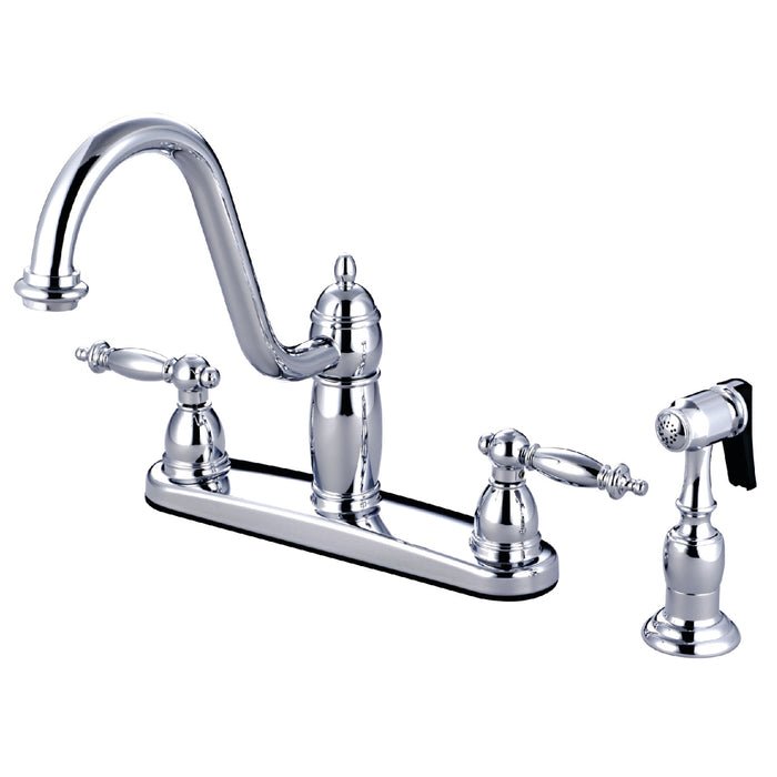 Templeton KB7111TLBS Two-Handle 4-Hole 8" Centerset Kitchen Faucet with Brass Side Sprayer, Polished Chrome