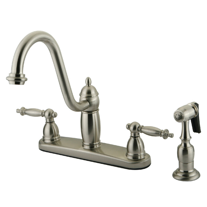 Templeton KB7118TLBS Two-Handle 4-Hole 8" Centerset Kitchen Faucet with Brass Side Sprayer, Brushed Nickel