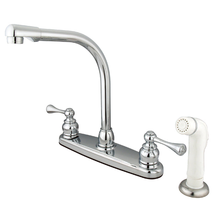 KB711BL Two-Handle 4-Hole 8" Centerset Kitchen Faucet with Side Sprayer, Polished Chrome