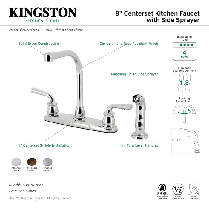 Restoration KB711RXLSP Two-Handle 4-Hole 8" Centerset Kitchen Faucet with Side Sprayer, Polished Chrome