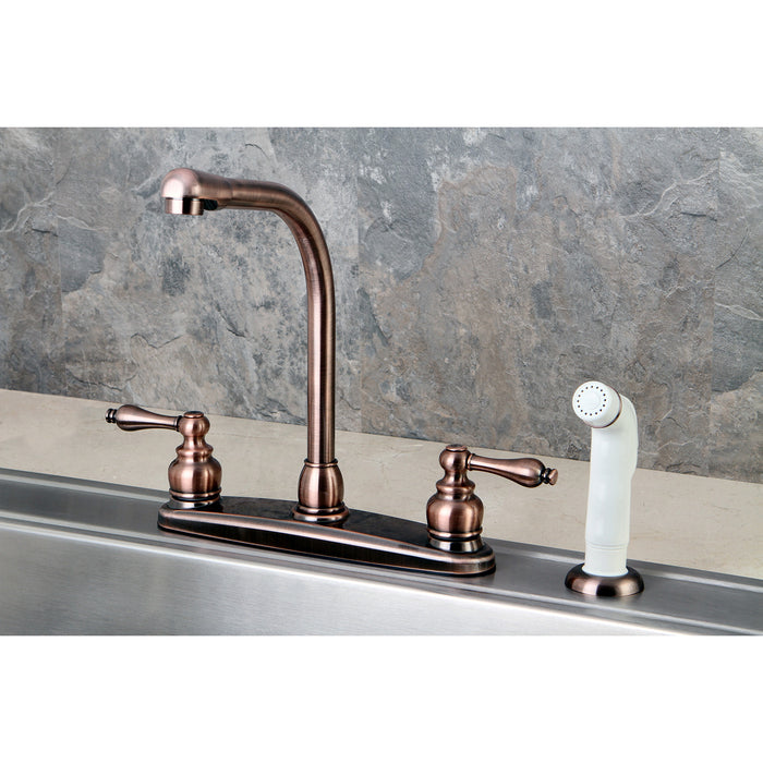 Victorian KB716AL Two-Handle 4-Hole 8" Centerset Kitchen Faucet with Side Sprayer, Antique Copper