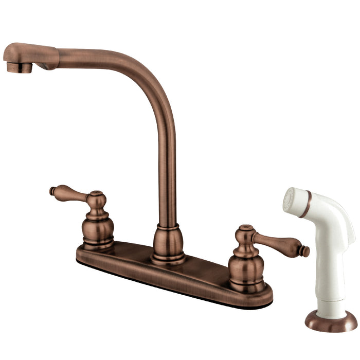 Victorian KB716AL Two-Handle 4-Hole 8" Centerset Kitchen Faucet with Side Sprayer, Antique Copper