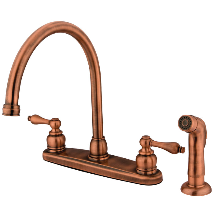 Vintage KB726ALSP Two-Handle 4-Hole 8" Centerset Kitchen Faucet with Side Sprayer, Antique Copper