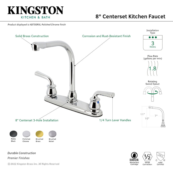 Restoration KB758RXLLS Two-Handle 3-Hole 8" Centerset Kitchen Faucet, Brushed Nickel