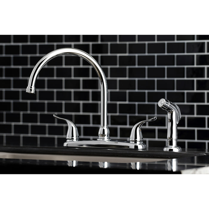 Yosemite KB791YLSP Two-Handle 4-Hole 8" Centerset Kitchen Faucet with Side Sprayer, Polished Chrome