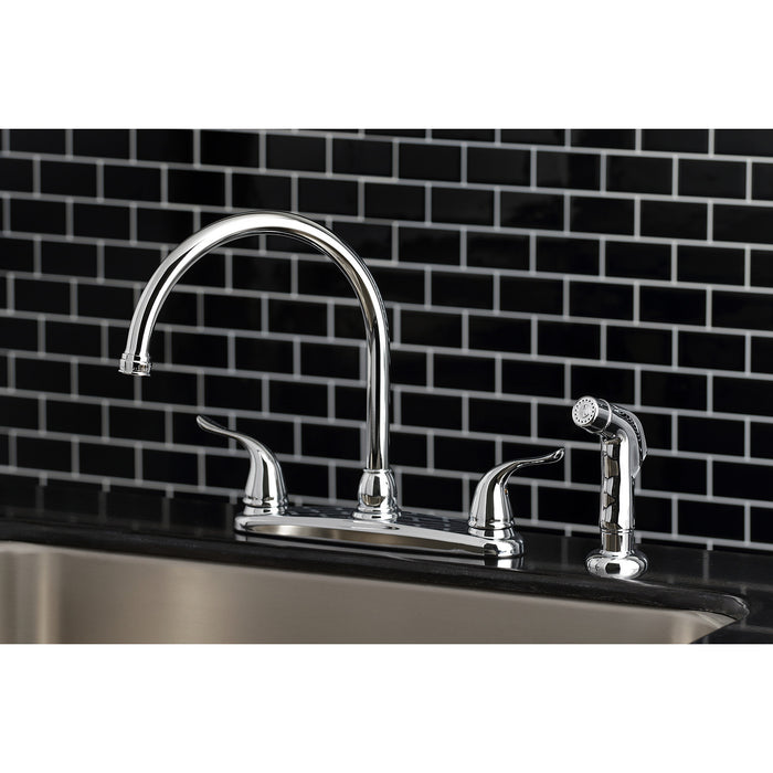 Yosemite KB791YLSP Two-Handle 4-Hole 8" Centerset Kitchen Faucet with Side Sprayer, Polished Chrome