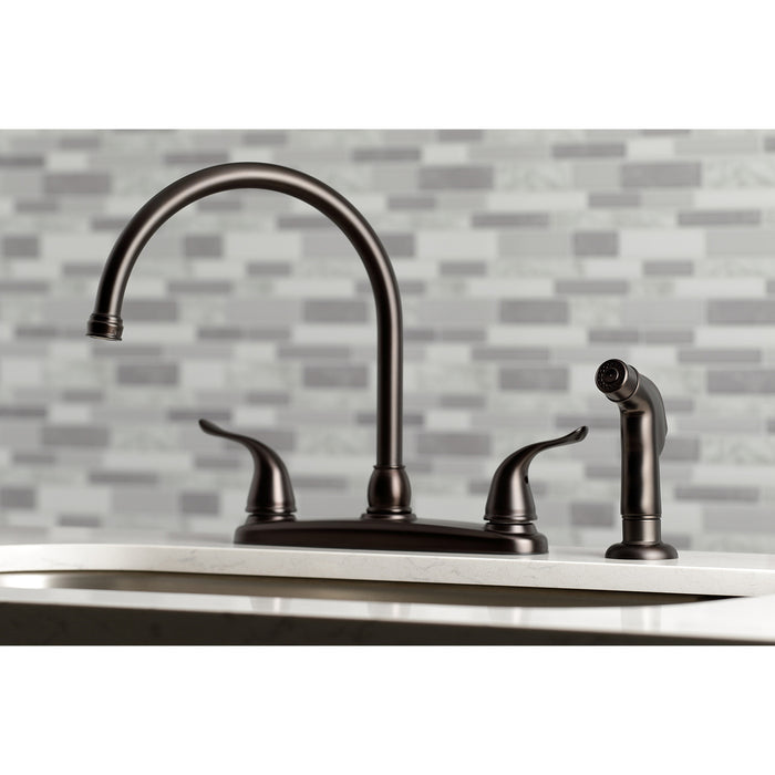 Yosemite KB795YLSP Two-Handle 4-Hole 8" Centerset Kitchen Faucet with Side Sprayer, Oil Rubbed Bronze