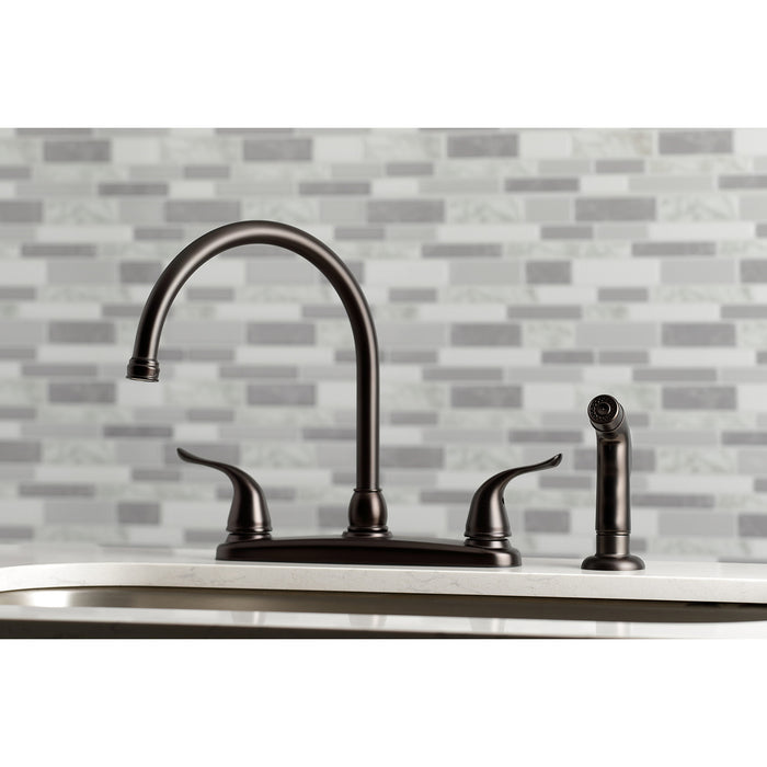 Yosemite KB795YLSP Two-Handle 4-Hole 8" Centerset Kitchen Faucet with Side Sprayer, Oil Rubbed Bronze