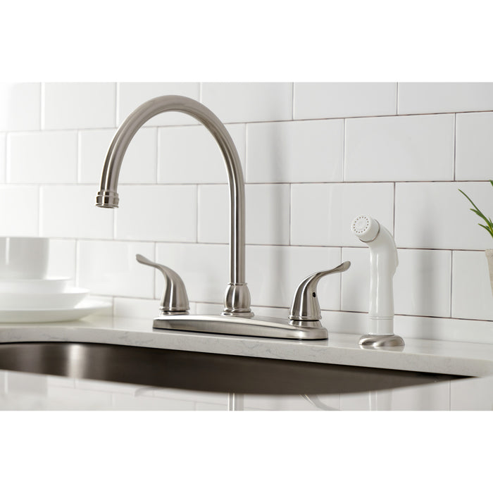 Yosemite KB798YL Two-Handle 4-Hole 8" Centerset Kitchen Faucet with Side Sprayer, Brushed Nickel