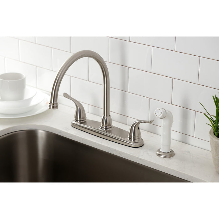 Yosemite KB798YL Two-Handle 4-Hole 8" Centerset Kitchen Faucet with Side Sprayer, Brushed Nickel