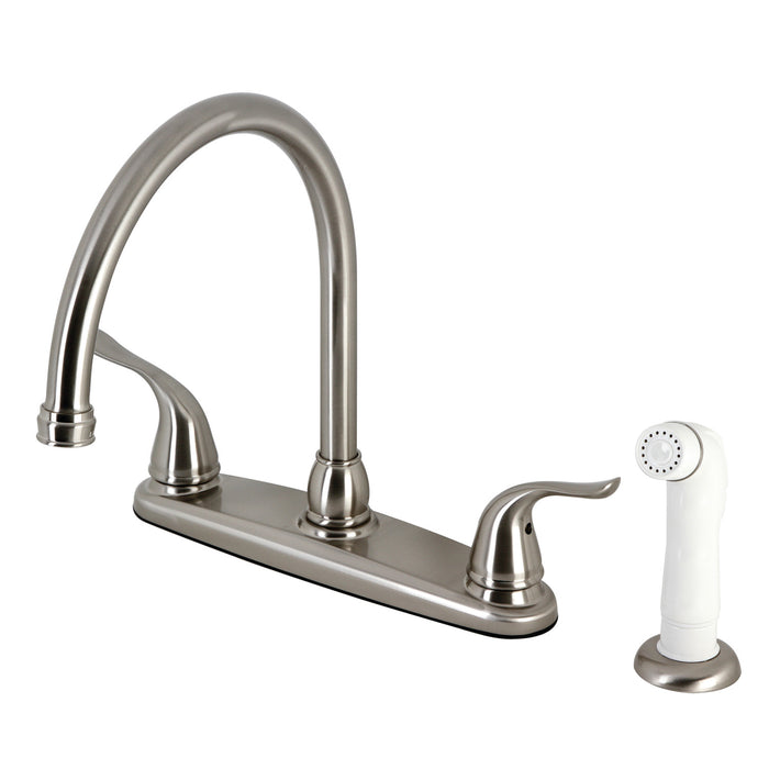 Yosemite KB798YL Two-Handle 4-Hole 8" Centerset Kitchen Faucet with Side Sprayer, Brushed Nickel