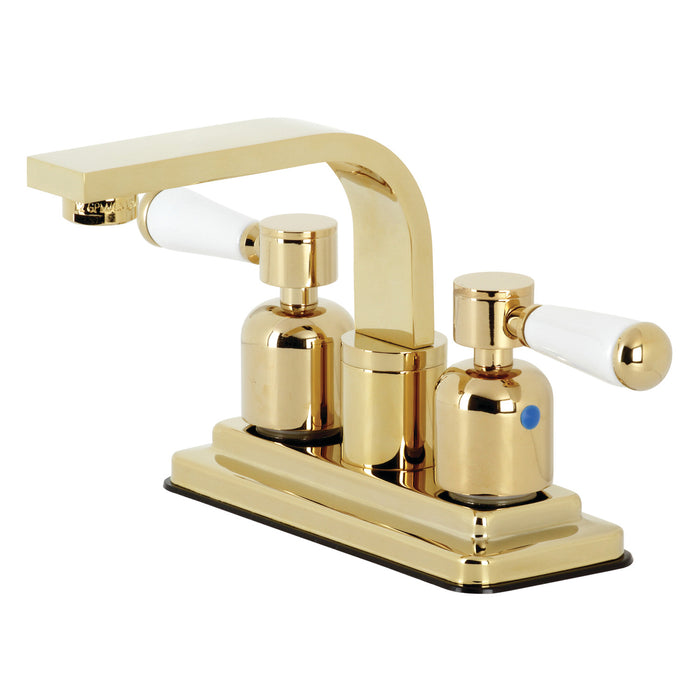 Paris KB8462DPL Double-Handle 2-Hole Deck Mount 4-Inch Centerset Bathroom Faucet with Push-Up Pop-Up, Polished Brass