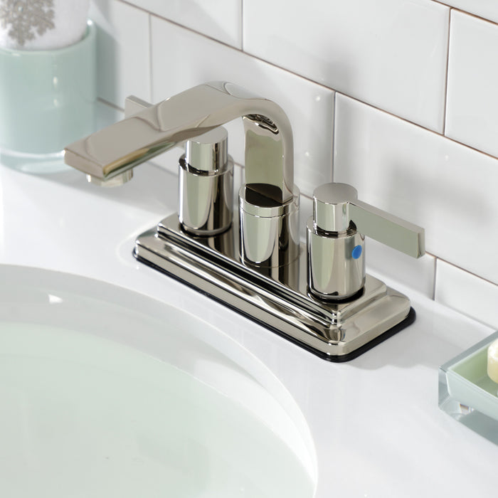 NuvoFusion KB8466NDL Double-Handle 2-Hole Deck Mount 4-Inch Centerset Bathroom Faucet with Push-Up Pop-Up, Polished Nickel