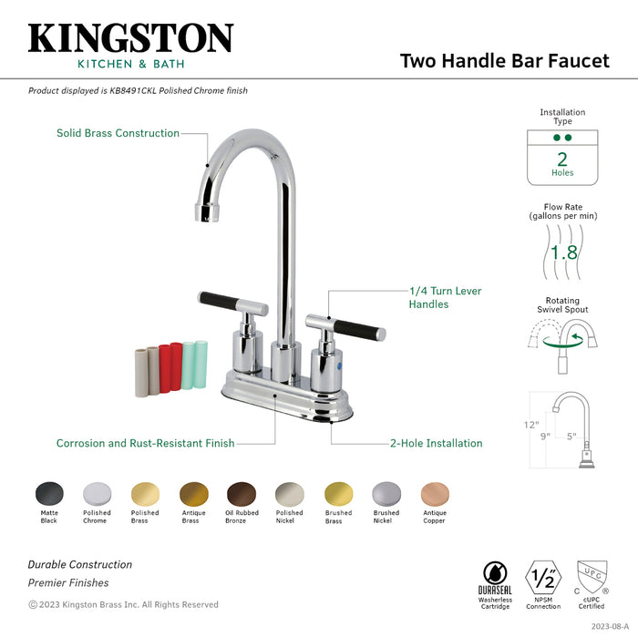 Kaiser KB8496CKL Two-Handle 2-Hole Deck Mount Bar Faucet, Polished Nickel