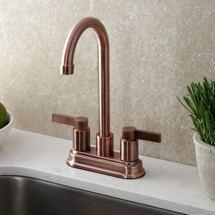 NuvoFusion KB849NDLAC Two-Handle 2-Hole Deck Mount Bar Faucet, Antique Copper