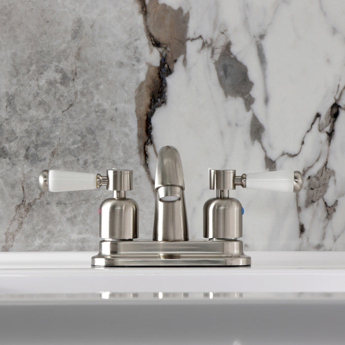 Paris KB8618DPL Double-Handle 3-Hole Deck Mount 4-Inch Centerset Bathroom Faucet with Pop-Up Drain, Brushed Nickel